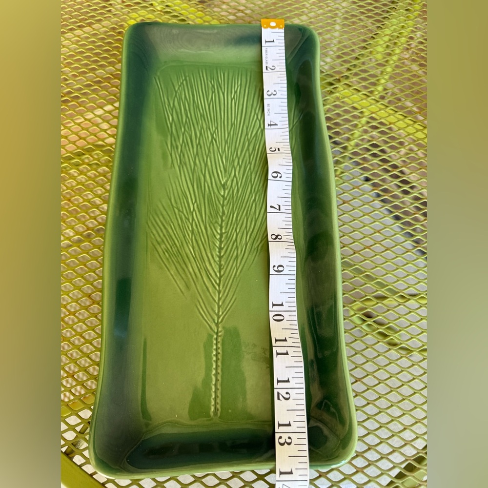 Kay Wayne Signed Studio Art Pottery Pine Needle Engraved Serving Platter 13.25"L